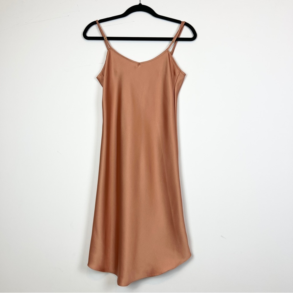 NWOT • T’AIME • Thai Nguyen • Copper Rose Gold Satin Midi Slip Dress Small